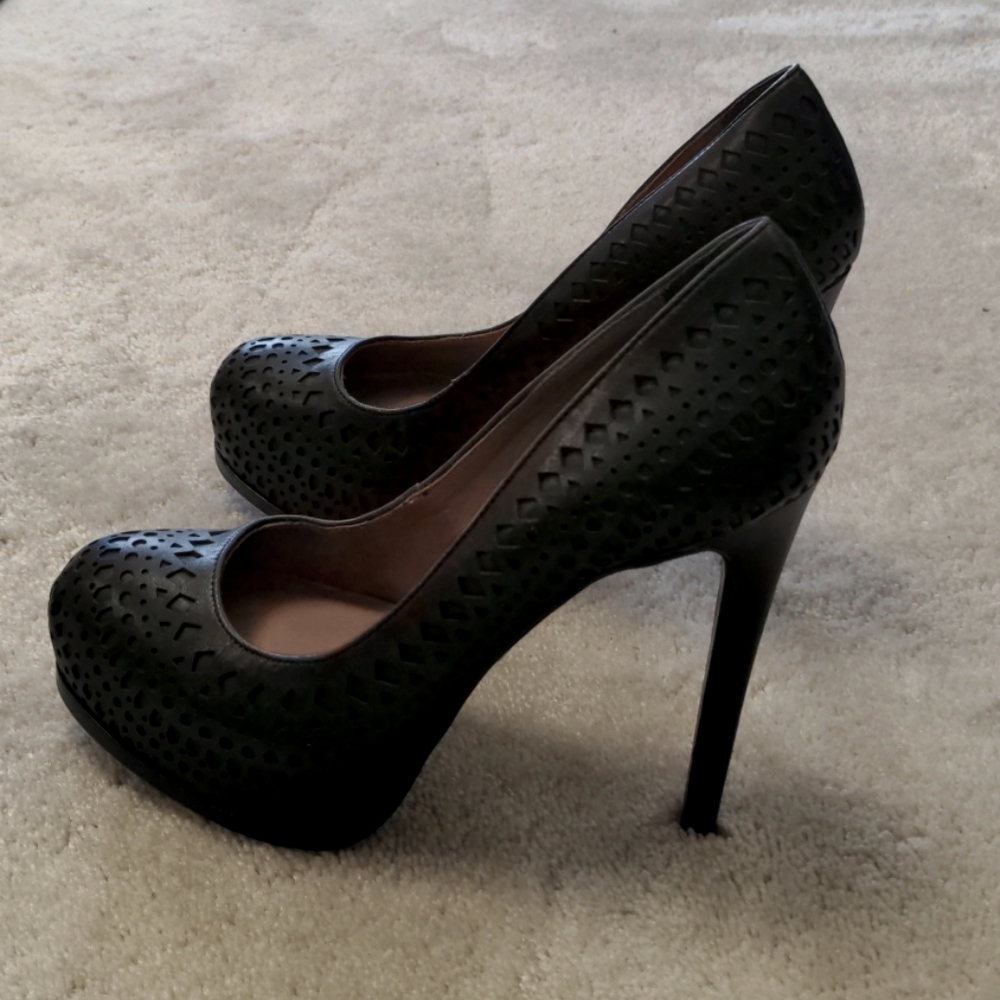 Black leather platform heels